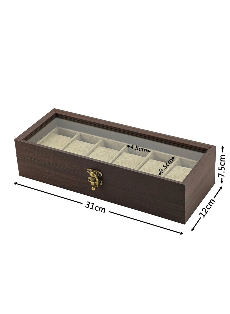BIG CLICK Luxury 6-Slot Solid Wood Watch Box Holder Organizer with Glass Display Top for Men - Image 4